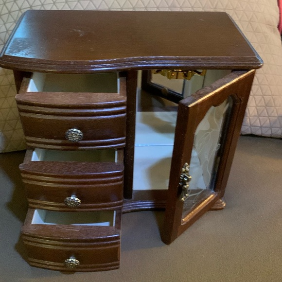 Brown Wooden Jewelry Box with Mirror - Picture 2 of 7
